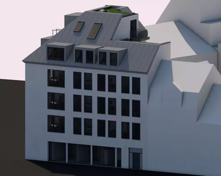 Renderbild des geplanten Aparthotels in der Innenstadt Mainz - Klarastraße